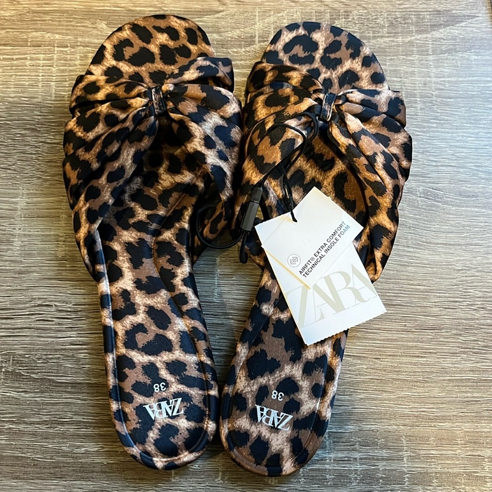 Zara leopard satin slides size 38